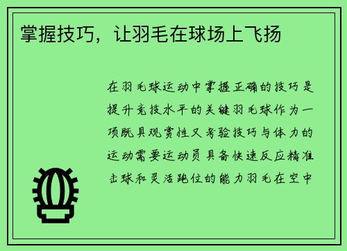 掌握技巧，让羽毛在球场上飞扬